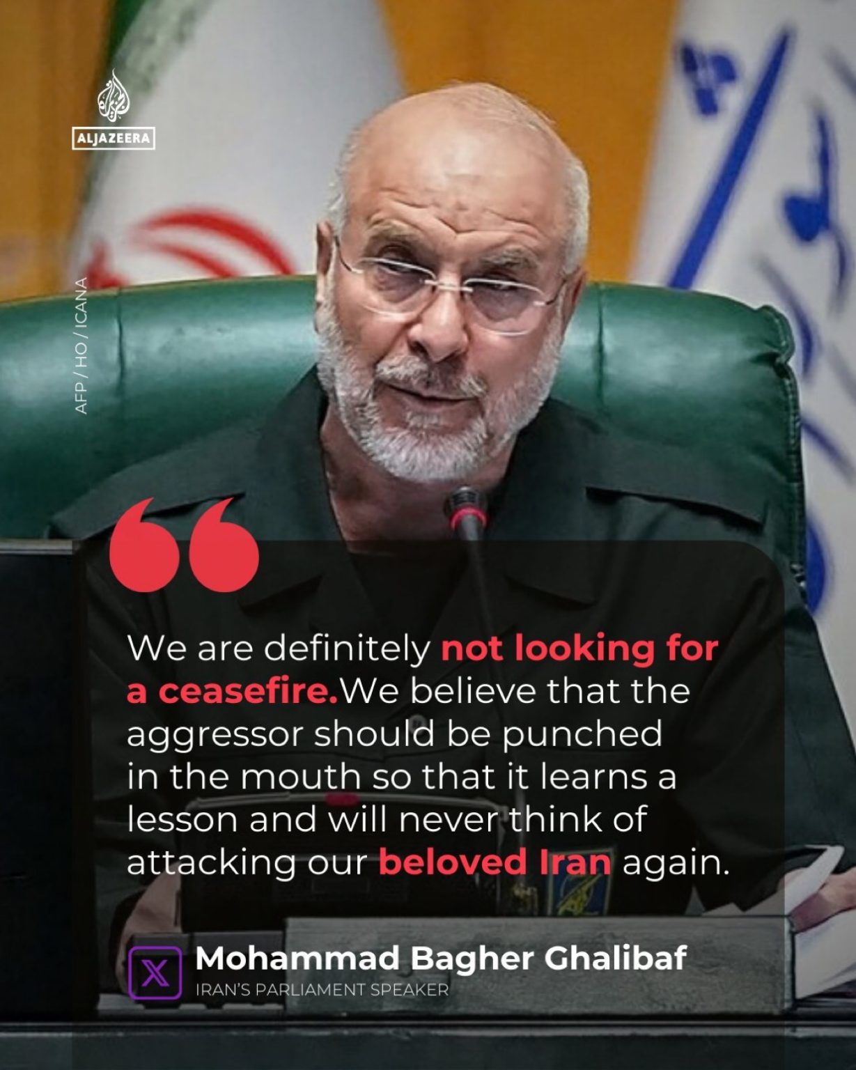 Parliament speaker says Iran ‘definitely not looking for ceasefire’